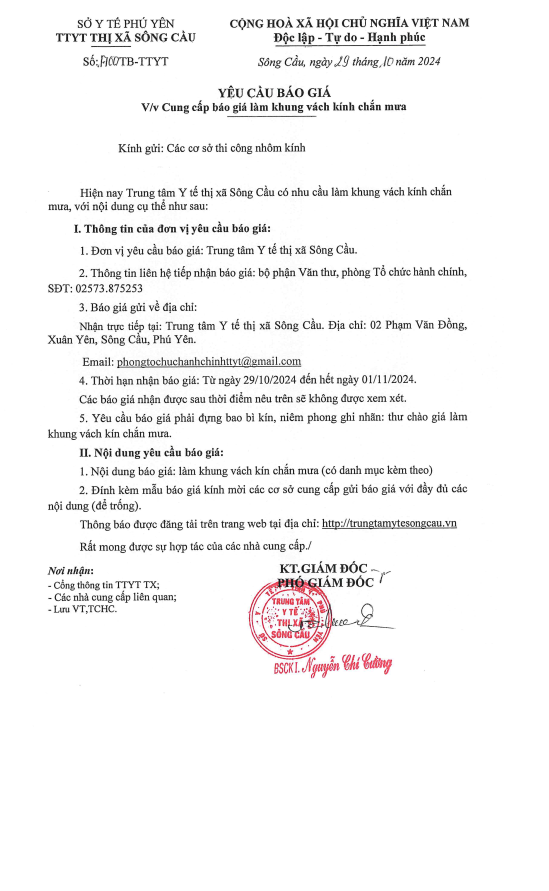 Yêu cầu báo giá làm khung vách kính chắn mưa